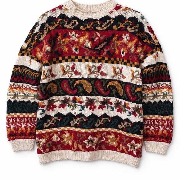 American Vintage Sweaters - Vintage Heirloom Cottagecore knit Funky sweater intricate FairIsle tapestry